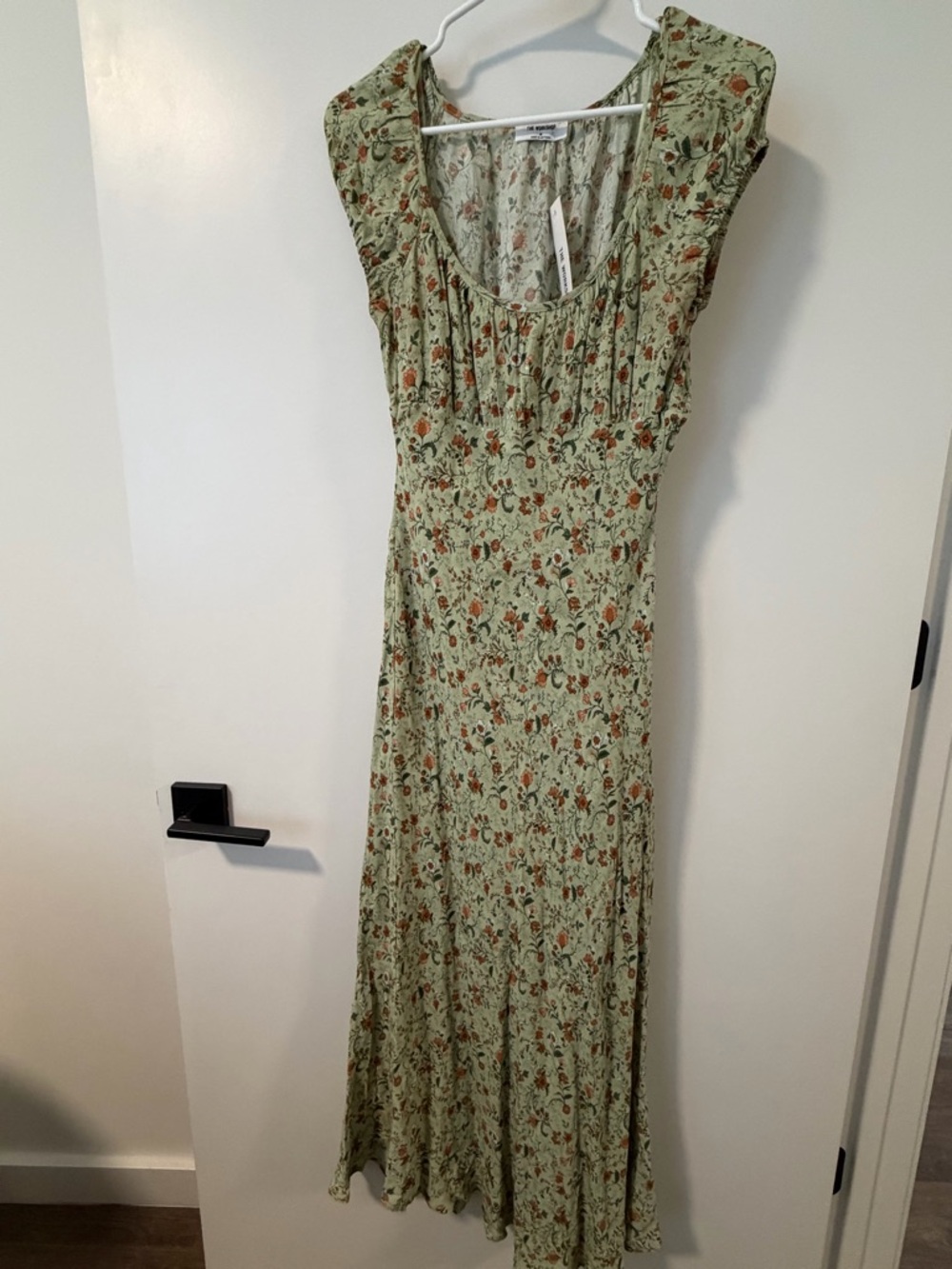Sage Green Floral Maxi Dress with Cap Sleeves